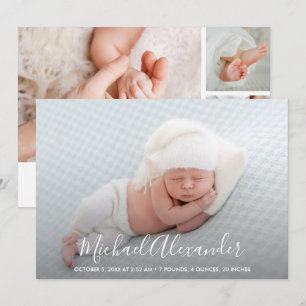 Eenvoudige elegantie baby jongen foto geboorte aankondiging
