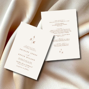 Eenvoudige Elegantie Blad Monogram Chique Bruiloft Kaart