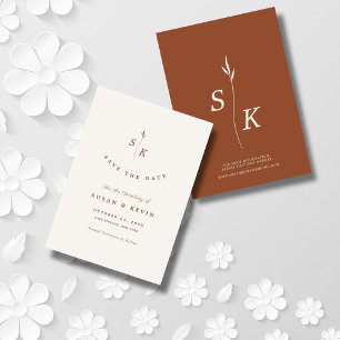 Eenvoudige Elegantie Blad Monogram Chique Cream Br Save The Date