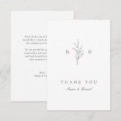 Eenvoudige elegantie botanische bladeren monogram  bedankkaart (Voorkant / Achterkant)