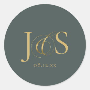 Eenvoudige Elegantie Bruiloft Initialen Groene ID1 Ronde Sticker