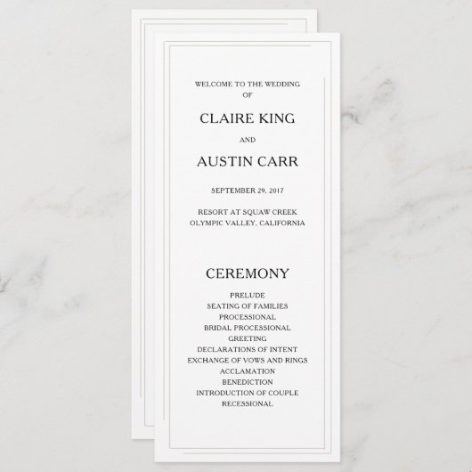 Eenvoudige Elegantie bruiloft programma's (Voorkant / Achterkant)