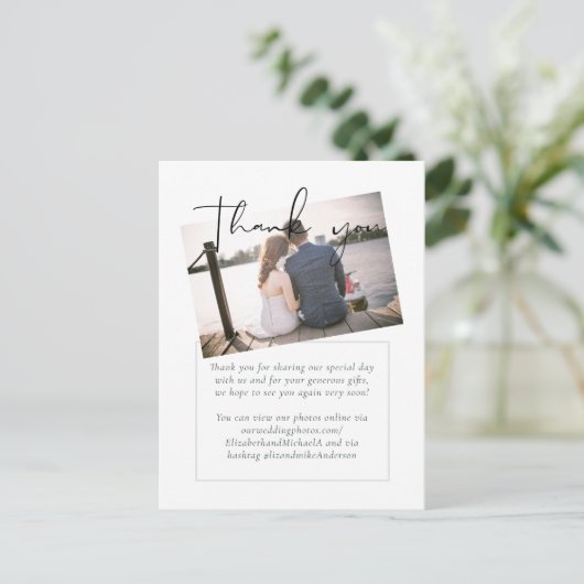 Eenvoudige Elegantie FOTOBOEK Huwelijks Dankjewel Briefkaart (Staand voorkant)