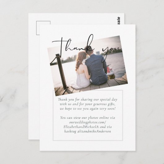 Eenvoudige Elegantie FOTOBOEK Huwelijks Dankjewel Briefkaart (Voorkant / Achterkant)