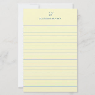 Eenvoudige Elegantie Geel Blauw Monogram Gelinieer Briefpapier