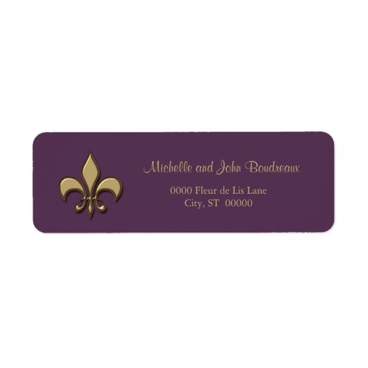 Eenvoudige Elegantie Goud Paarse Fleur de Lis Etiket (Voorkant)