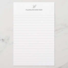 Eenvoudige Elegantie Grijs Wit Monogram Gelinieerd Briefpapier