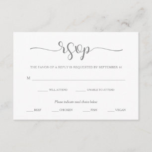 Eenvoudige elegantie Grijze en witte RSVP Keuze Kaartje