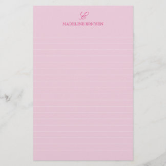 Eenvoudige Elegantie Roze Monogram Lijnen Briefpapier