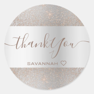 Eenvoudige elegantie Silver Roos Gold Glitter Hart Ronde Sticker