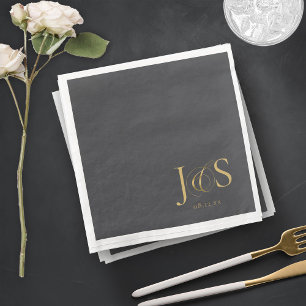 Eenvoudige Elegantie Trouw Initialen Charcoal ID10 Servet