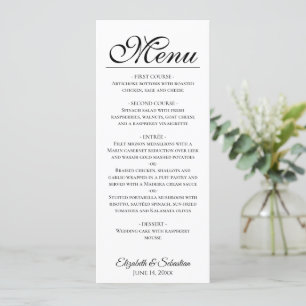 Eenvoudige Elegantie Zwart Script op witte bruilof Menu