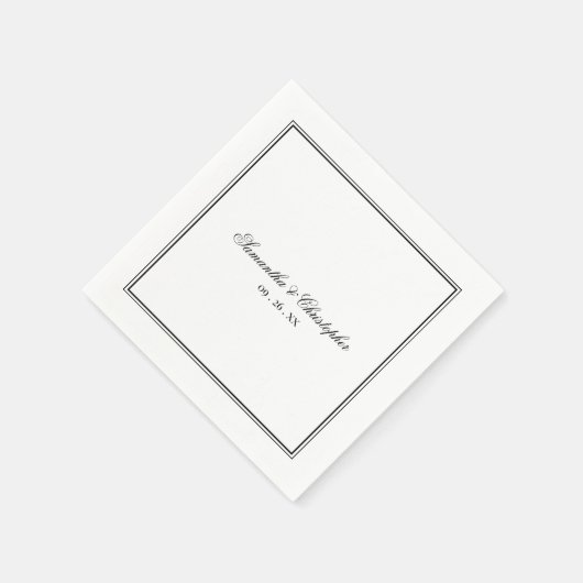 Eenvoudige Elegantie Zwart & Wit Script bruiloft Servet (Hoek)