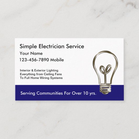 Eenvoudige elektricien Visitekaartjes (Voorkant)