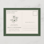 Eenvoudige Emerald Anemone Art Floral Save the Dat Aankondigingskaart (Achterkant)