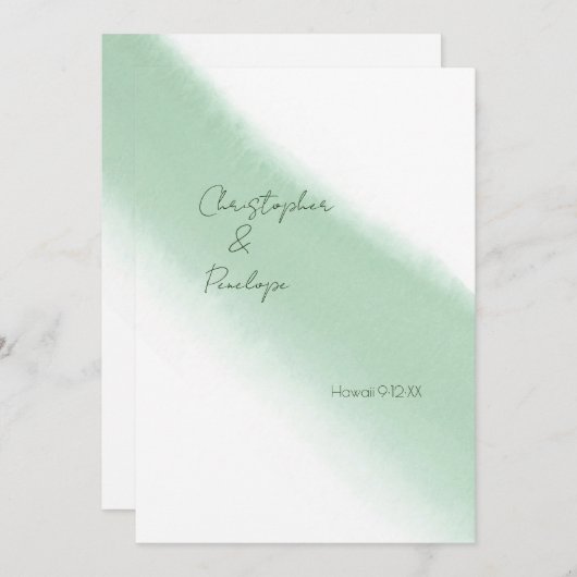 Eenvoudige Emerald Green-Waterverf Sla de datum op Kaart (Voorkant / Achterkant)