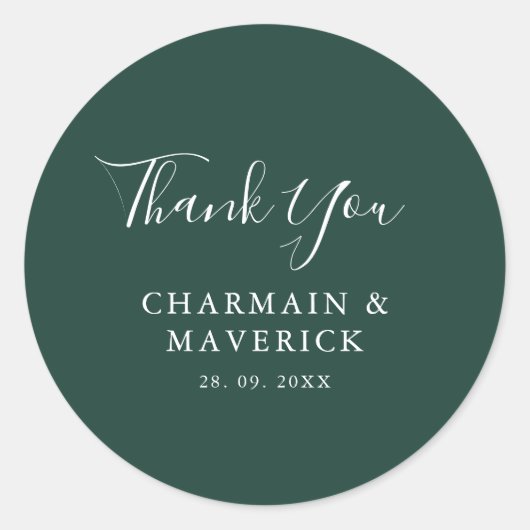 Eenvoudige Emerald White tekst bruiloft Ronde Sticker (Voorkant)