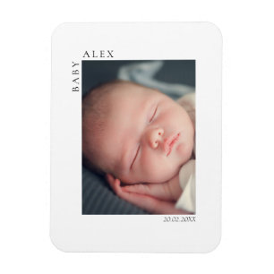 Eenvoudige en Chique Baby Foto Naam en Geboortedat Magneet