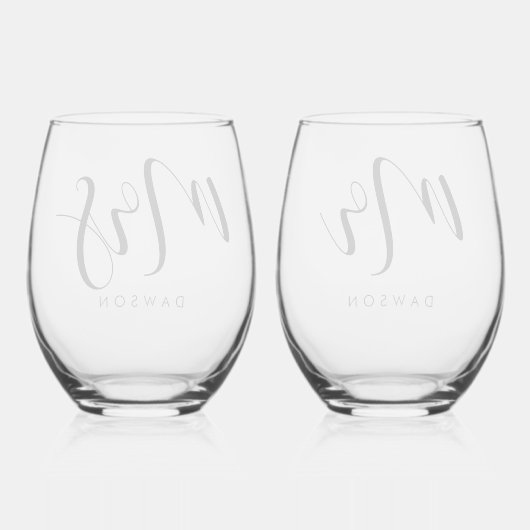 Eenvoudige en elegante bruiloft Mr & Mrs Set Wijnglas Zonder Voet (Achterkant)