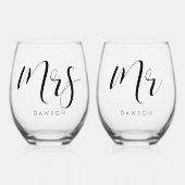 Eenvoudige en elegante bruiloft Mr & Mrs Set Wijnglas Zonder Voet (Voorkant)