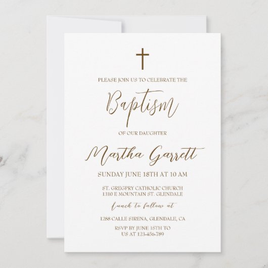 Eenvoudige en elegante Geel en Wit Meisje Doop Kaart (Voorkant)