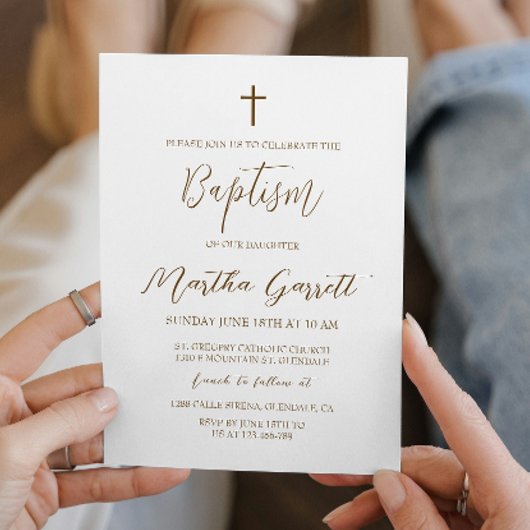 Eenvoudige en elegante Geel en Wit Meisje Doop Kaart