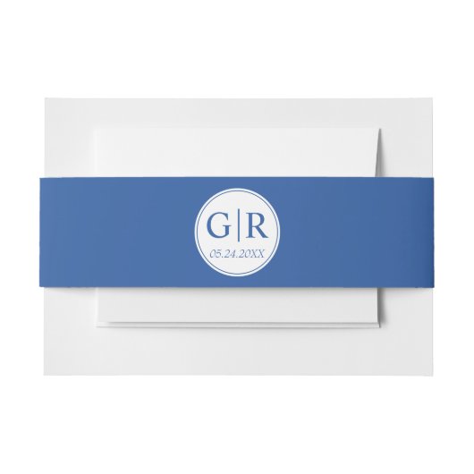 Eenvoudige en elegante initialen blauwe bruiloft uitnodigingen wikkel (Voorkant Voorbeeld)