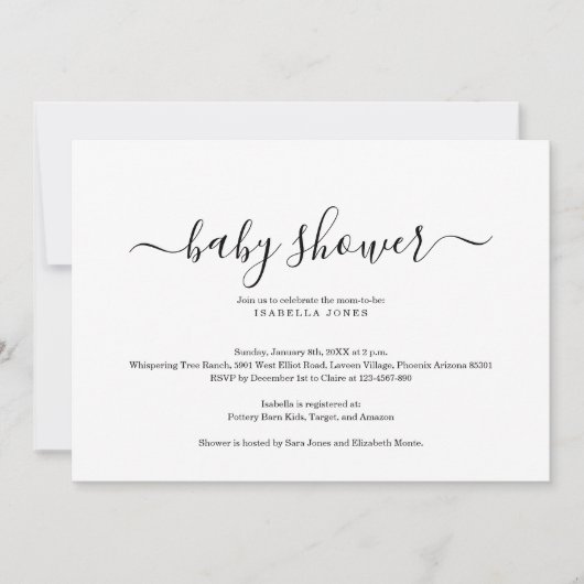 Eenvoudige en elegante uitnodiging tot Baby shower (Voorkant)