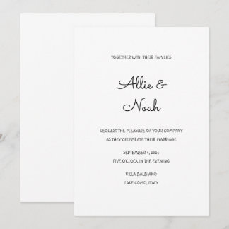 Eenvoudige en elegante witte bruiloft uitnodigings kaart