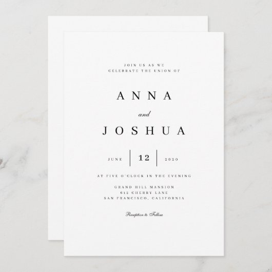 Eenvoudige en lastige uitnodiging tot bruiloft (Voorkant / Achterkant)