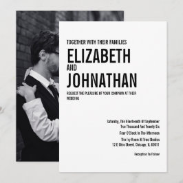 Eenvoudige en minimale Typografie-fotobruiloft Kaart