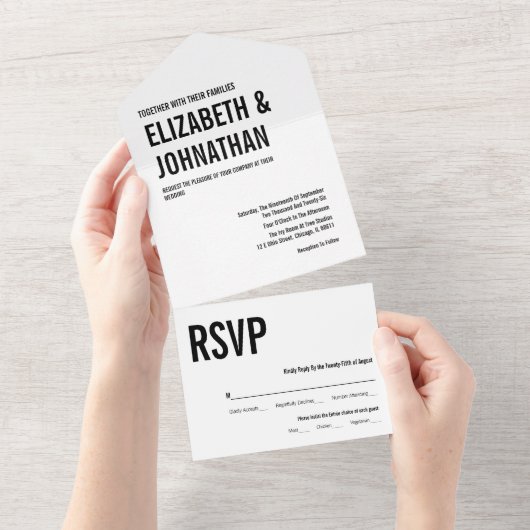 Eenvoudige en minimale Typografie Wedding All In One Uitnodiging (Afscheurbaar)