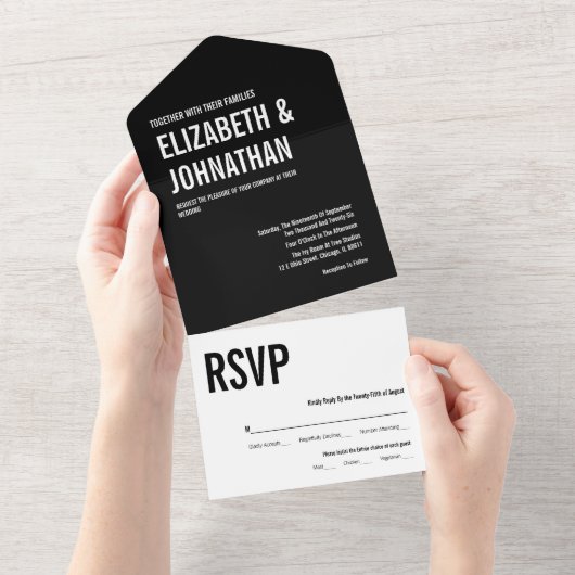 Eenvoudige en minimale Typografie Wedding All In One Uitnodiging (Afscheurbaar)