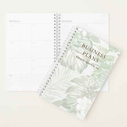 Eenvoudige en moderne groene en witte palmbladprin planner (Display)