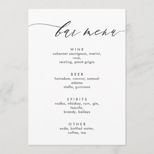 Eenvoudige en moderne kalligrafie Bar Menu (Voorkant)