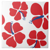 Eenvoudige en moderne rode en blauwe Hibiscus Tegeltje (Voorkant)