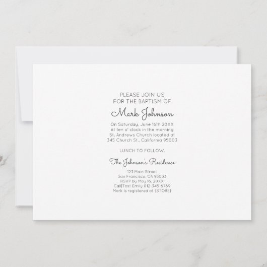 Eenvoudige en Moderne Uitnodiging van het Fotodoop (Achterkant)