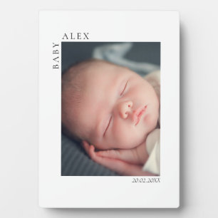 Eenvoudige en stijlvolle babyfoto met naam en gebo fotoplaat