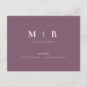 Eenvoudige en stijlvolle Monogram Lavender Bespaar Aankondigingskaart