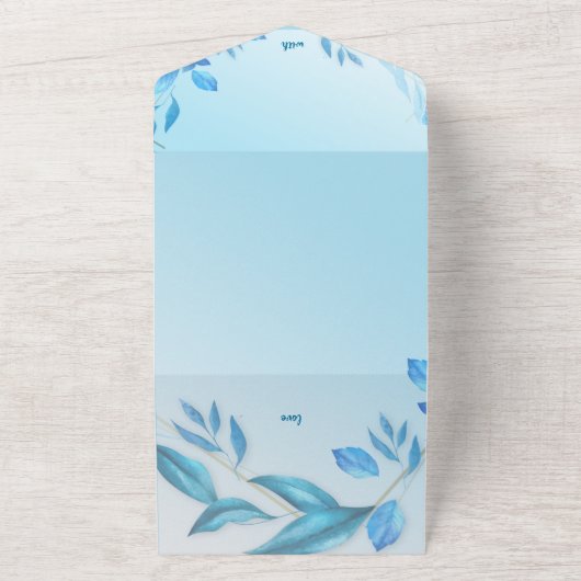 Eenvoudige envelop huwelijksuitnodiging blauw en w all in one uitnodiging (Buitenkant)