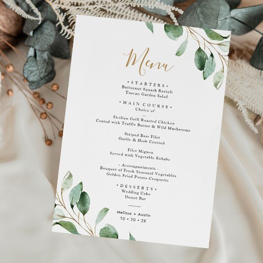 Eenvoudige Eucalyptus Greenery Elegant Wedding Menu