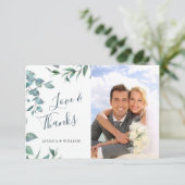 Eenvoudige Eucalyptus Greenery PHOTO Weduwschap Bedankkaart (Staand voorkant)