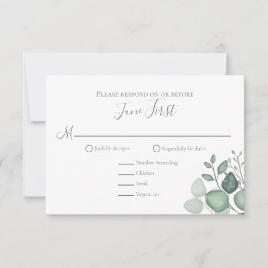 Eenvoudige Eucalyptus groen bladeren klassiek RSVP Kaartje (Voorkant)
