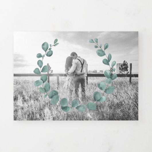 Eenvoudige eucalyptus krans alles in een marmeren drieluik uitnodiging (Cover)