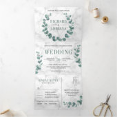 Eenvoudige eucalyptus krans alles in een marmeren drieluik uitnodiging (Binnen)