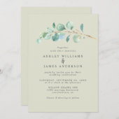 Eenvoudige Eucalyptus Loof Pastelgroene Trouw Uitn Kaart (Voorkant / Achterkant)