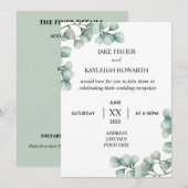 Eenvoudige Eucalyptus Trouwreceptie Uitnodiging (Voorkant / Achterkant)