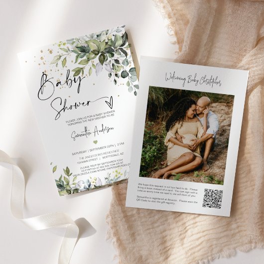 Eenvoudige Eucalyptus verlaat Baby shower QR Code Kaart