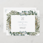 Eenvoudige Eucalyptus Weddenschap Sla de datum op Briefkaart (Voorkant / Achterkant)