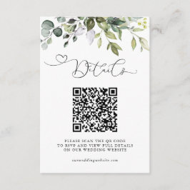 Eenvoudige Eucalyptusbladeren QR-code Huwelijksdet Informatiekaartje